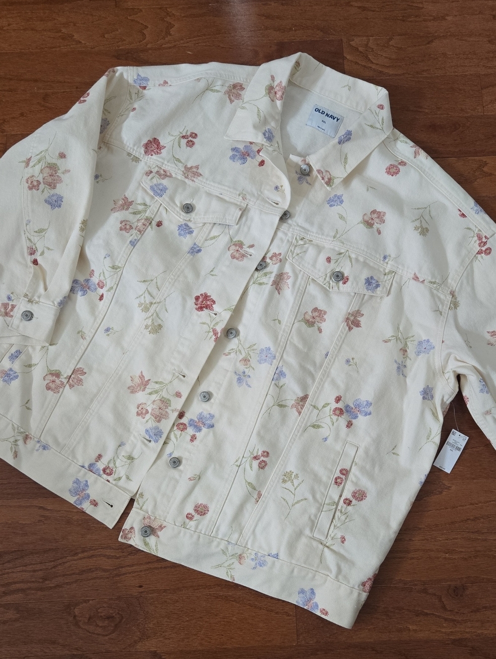 Old Navy Cream Floral Denim Trucker Jacket NEW XXL